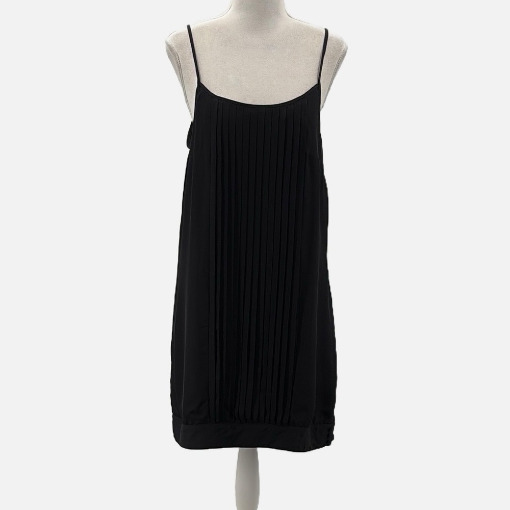 Julie Haus 100% Silk Pleat Front Spaghetti Strap Slip Dress in Black - Medium